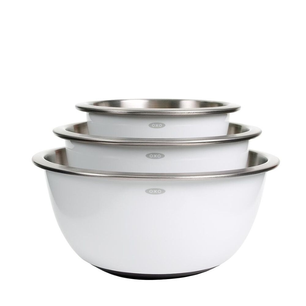 3-Piece Stainless Steel Mixing Bowl Set - White D0