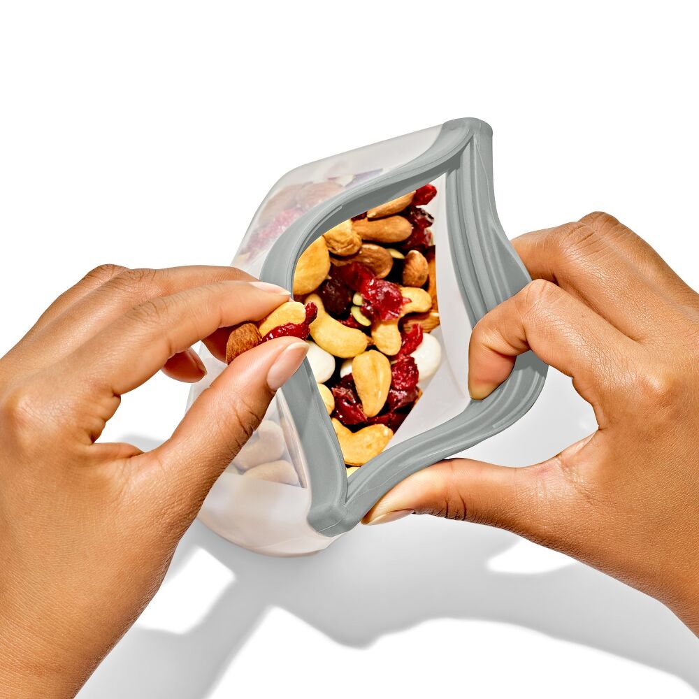 Silicone Reusable Bag Stand-Up Snack (12 oz) - Fog P6