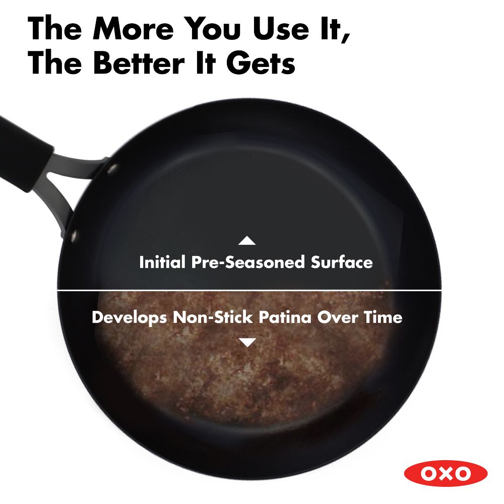 OXO Carbon Steel Obsidian Series 12-Inch Frypan with Silicone Sleeve T5