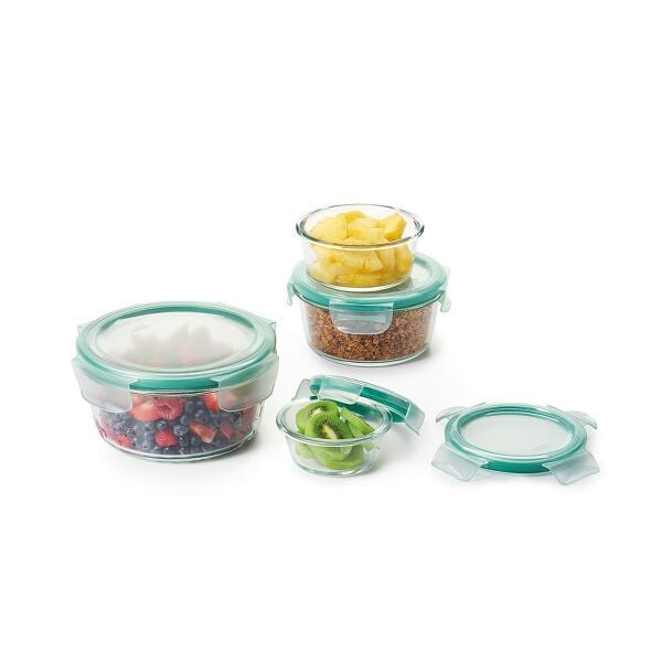 8 Piece Smart Seal Glass Round Container Set L0