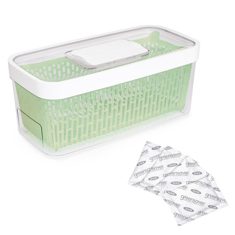 GreenSaver Produce Keeper (5.0 Qt) & OXO GreenSaver Carbon Filter Refills - 4 Pack Bundle Q8