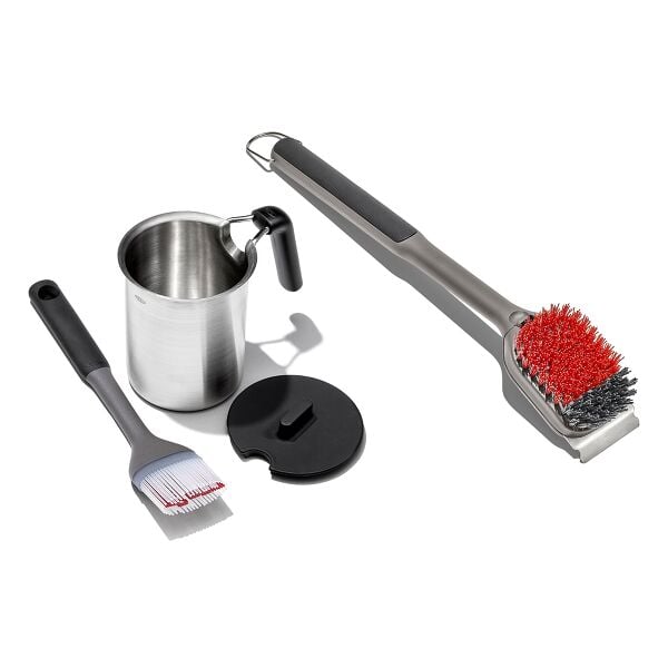 Grilling Basting Pot and Brush Set & Nylon Grill Brush for Cold Cleaning Bundle O6