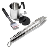 Grilling Basting Pot and Brush Set & Grilling Tongs with Built-In Bottle Opener Bundle W0