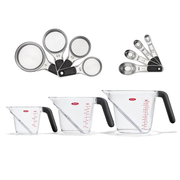 3 Piece Angled Measuring Cup Set & Stainless Steel Measuring Cups and Spoons Set Bundle L1
