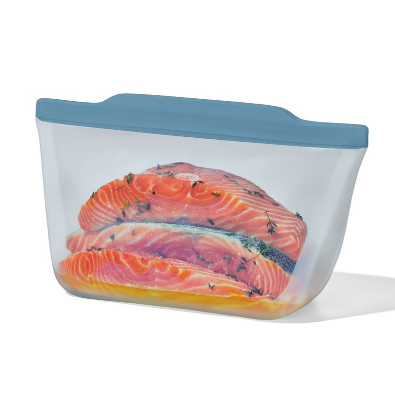 Silicone Reusable Bag  Stand-Up Half Gallon (64 oz) - Ocean Blue F7