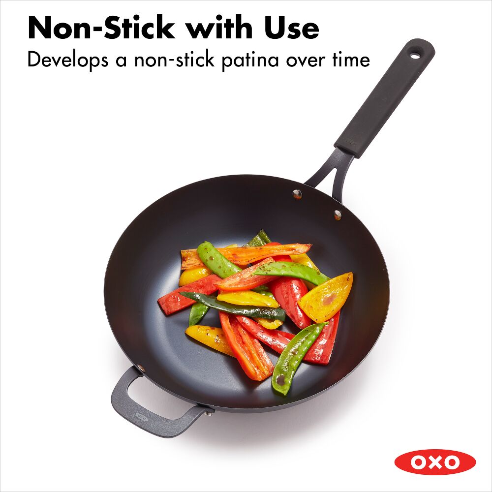 Carbon Steel Obsidian Series 12-Inch Wok with Silicone Sleeve T6