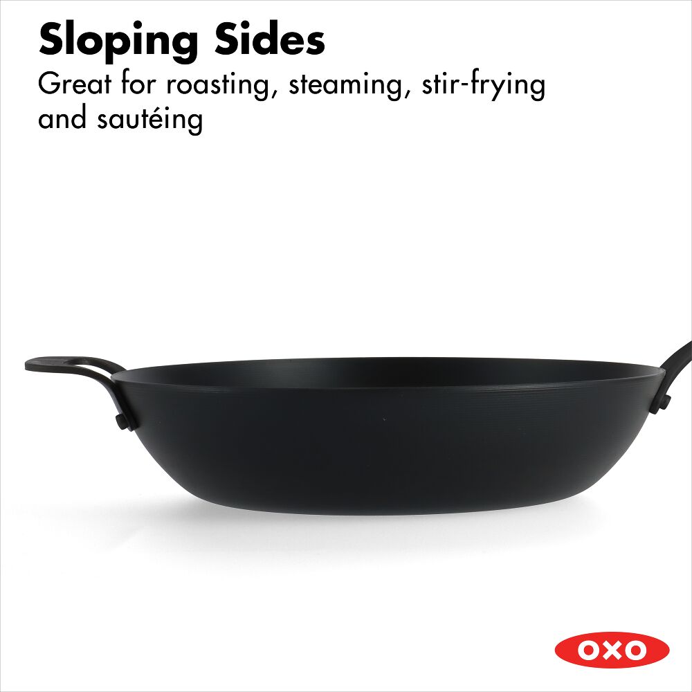 Carbon Steel Obsidian Series 12-Inch Wok with Silicone Sleeve T6