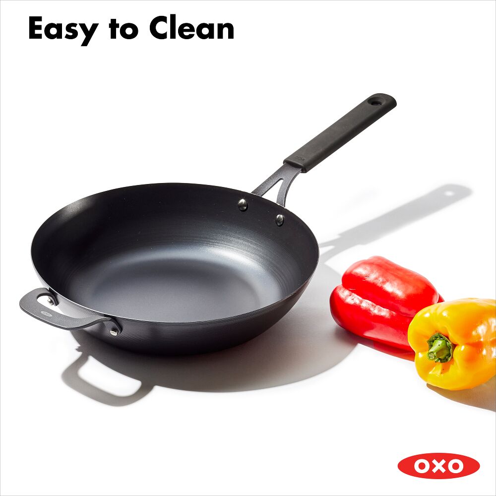 Carbon Steel Obsidian Series 12-Inch Wok with Silicone Sleeve T6
