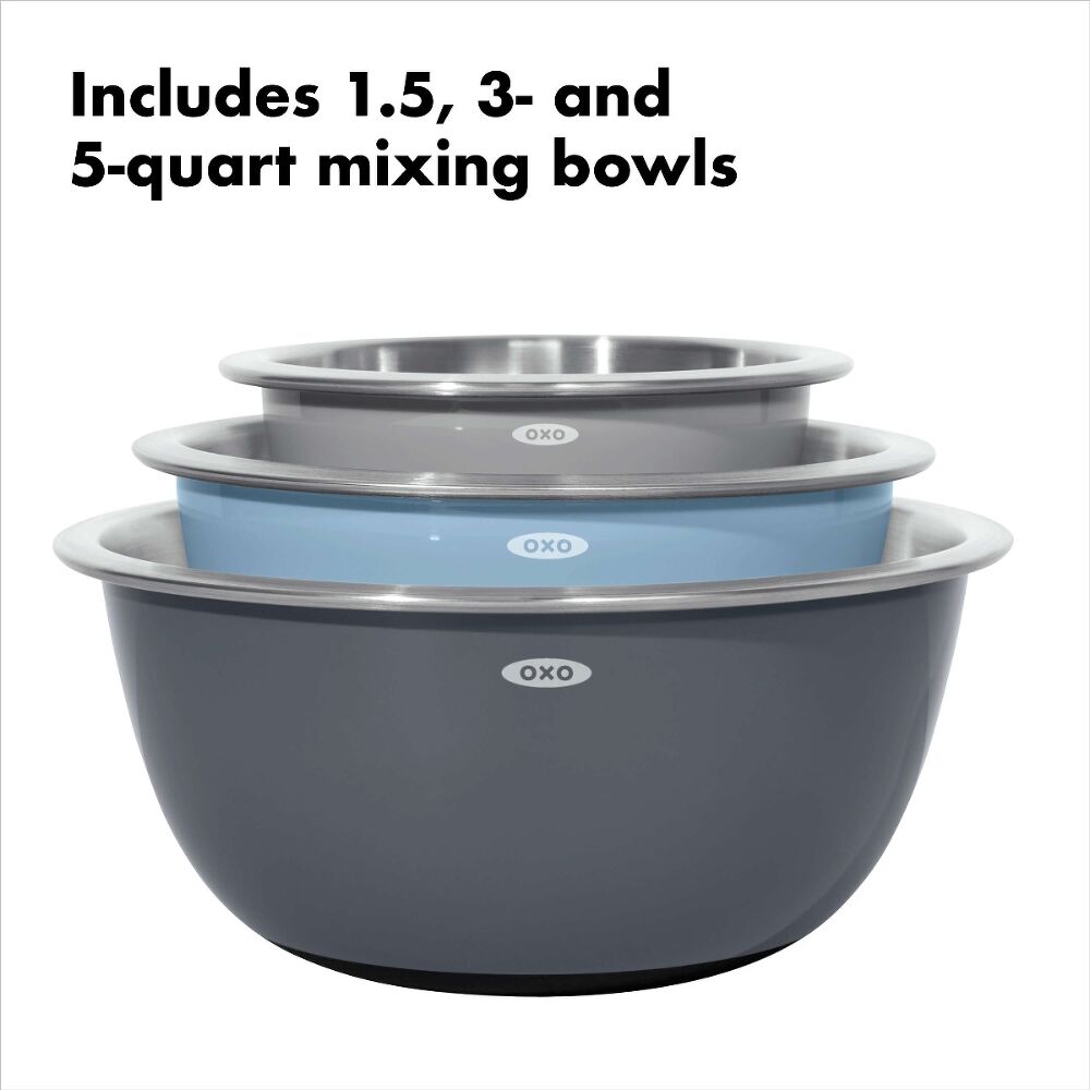 3-Piece Stainless Steel Mixing Bowl Set - Blue/Gray G5