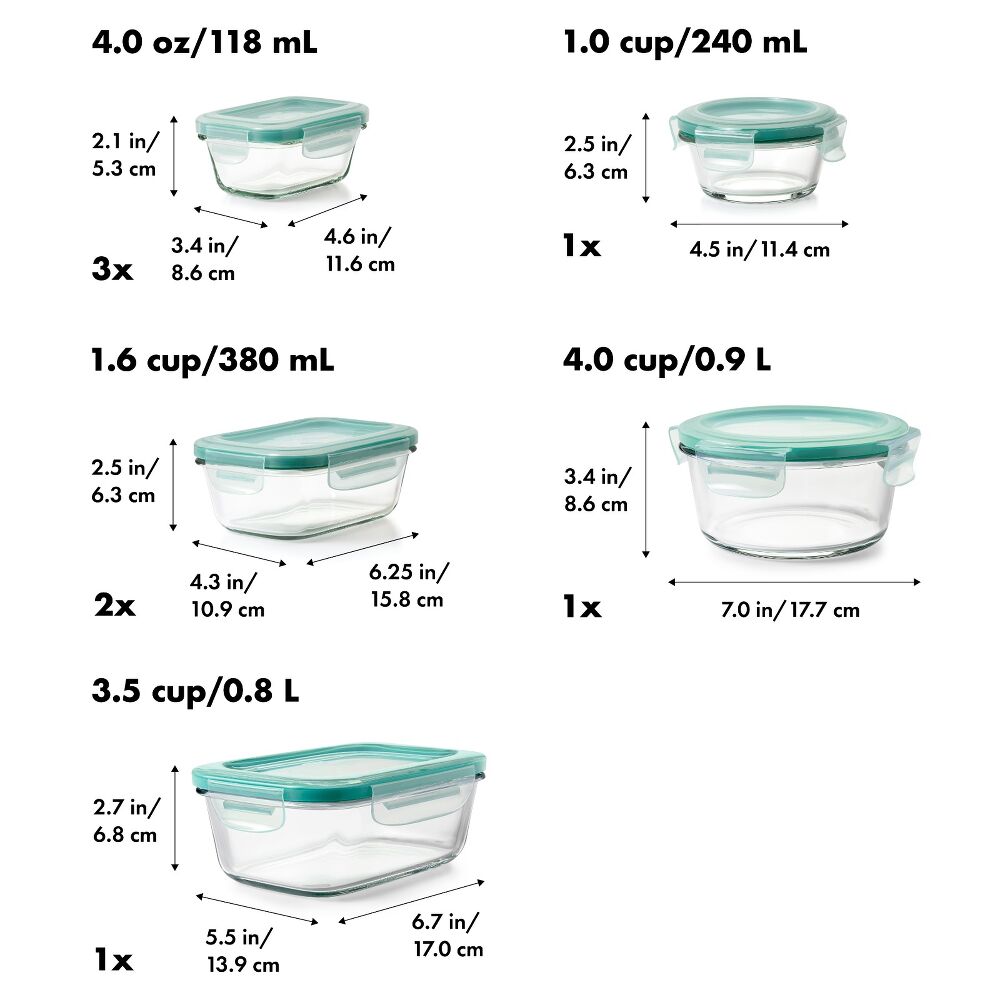 16 Piece Glass Smart Seal Everyday Container Set M1