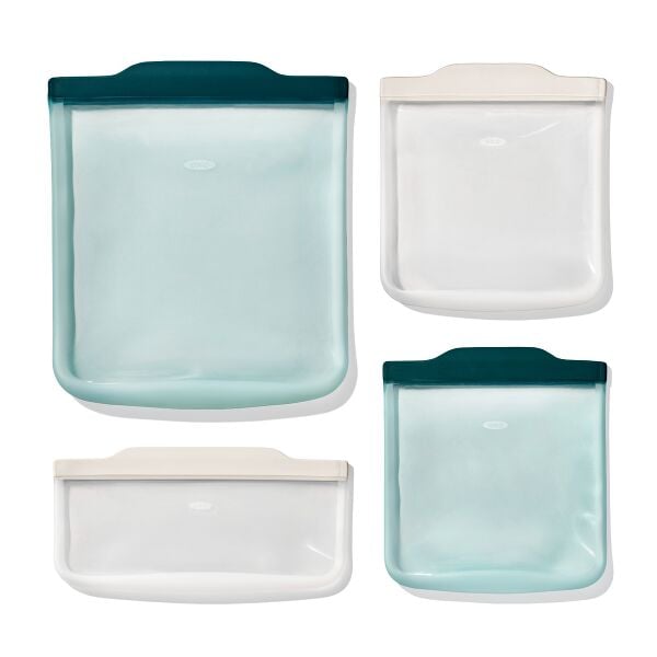 Silicone Reusable Bag - 4 Piece Starter Set - Oat/Lagoon D0