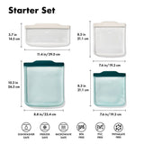 Silicone Reusable Bag - 4 Piece Starter Set - Oat/Lagoon D0