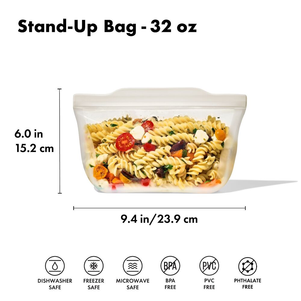 Silicone Reusable Bag - Stand-Up Quart (32 oz) - Oat S2