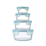 8-Piece Smart Seal Glass Round Container Set - Arctic Blue H9