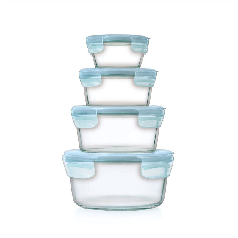 8-Piece Smart Seal Glass Round Container Set - Arctic Blue H9