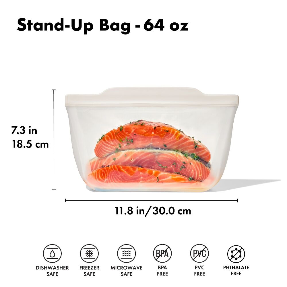 Silicone Reusable Bag - Stand-Up Half Gallon (64 oz) - Oat N0